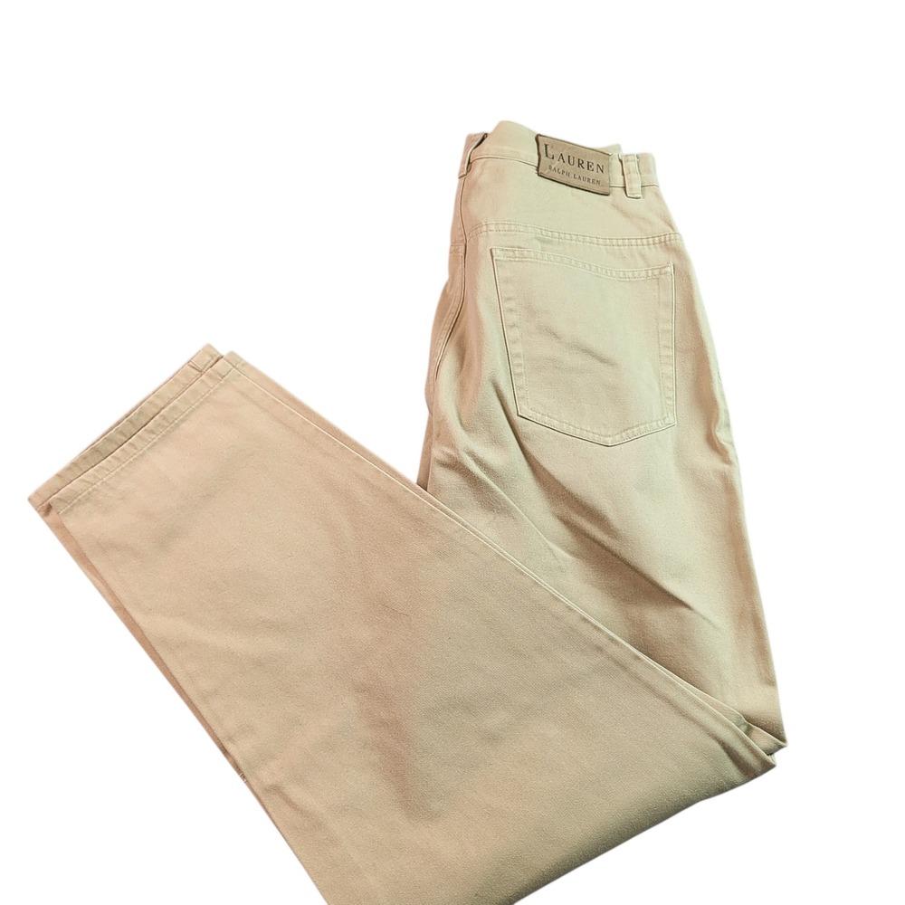 Lauren Ralph Lauren Mens Beige Tapered Khaki Denim Pants Size 10 Vintage